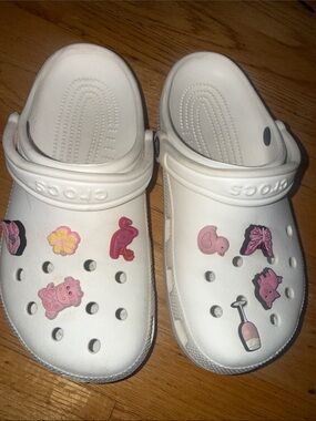 CROCS White Classic Clog with Pink Charms